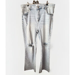 Risen Jeans Light Acid Wash Distressed Cropped Flare Jeans Size 2XL